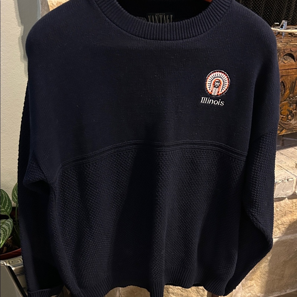 Vintage Chief Illiniwek University of Illinois Navy Crew Neck Sweater